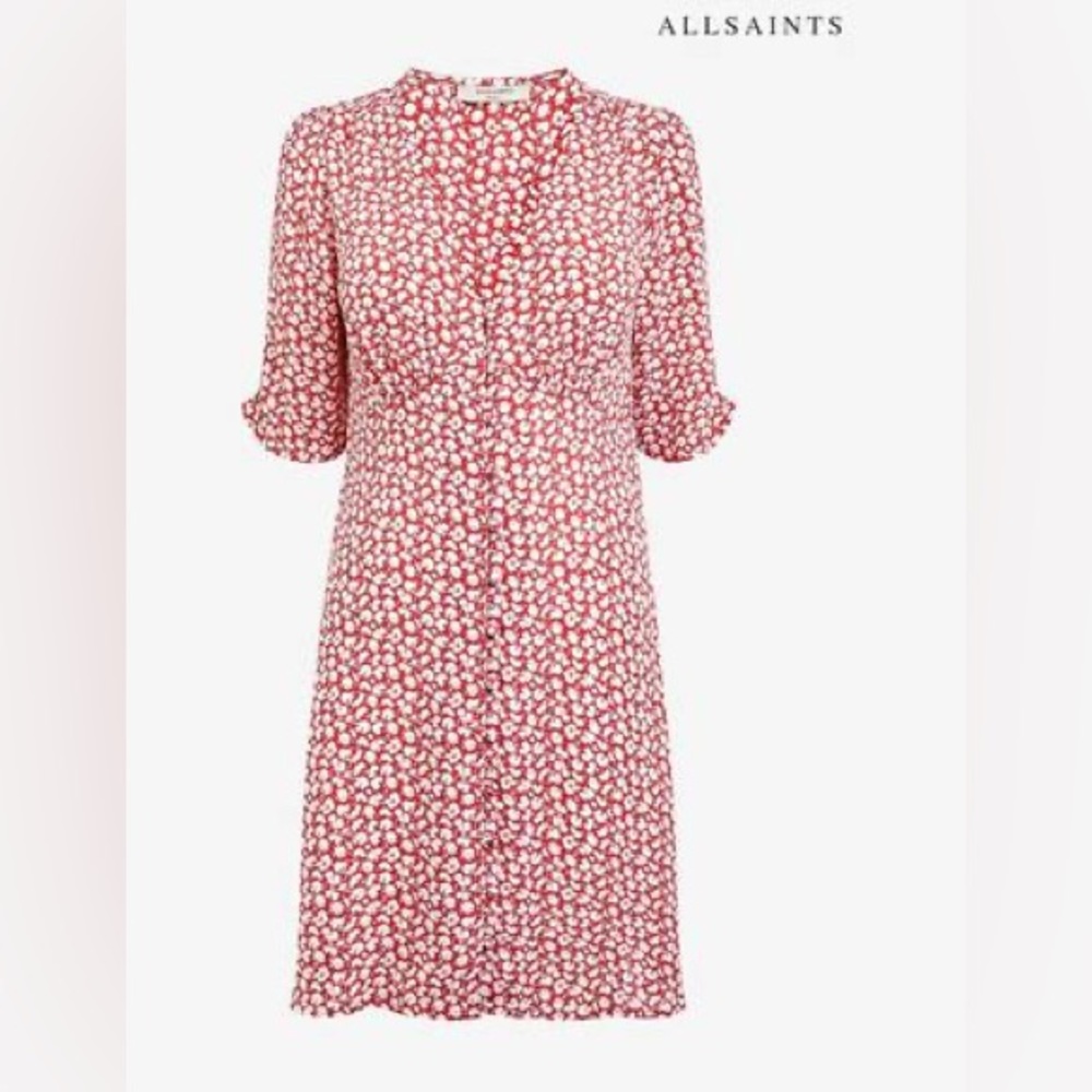 AllSaints Kota Scatter Floral Mini Dress Pink Print XS - Picture 7 of 7